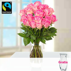 Blumen und Präsente von 123Blumenversand. Angebot "20 pinke Fairtrade Rosen im Bund" ab 29.99 zzgl. Lieferung.