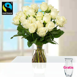 Blumen und Präsente von 123Blumenversand. Angebot "20 weiße Fairtrade Rosen im Bund" ab 29.99 zzgl. Lieferung.