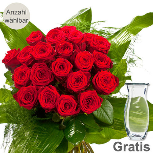 Blumen und Präsente von FloraPrima. Angebot "Premium-Rosenstrauß mit Vase" ab 24.99 zzgl. Lieferung.